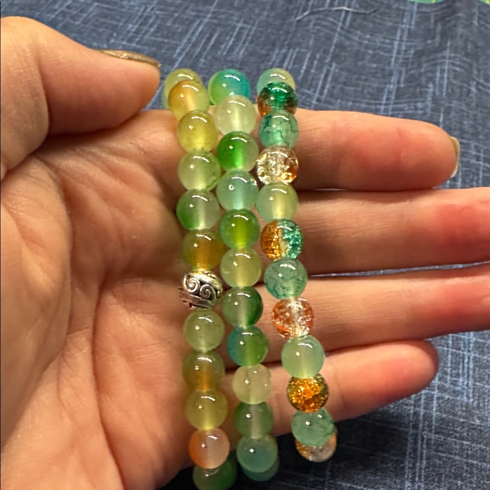 Vibrant Green and Orange Beaded Bracelet
